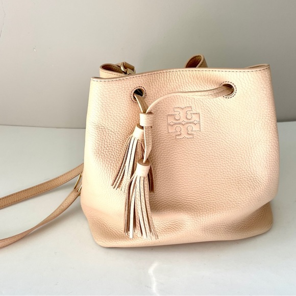 Tory Burch Light Nude Pink Bucket Bag Crossbody Purse - Picture 15 of 16